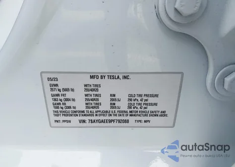 2023 Tesla Model Y из США, поврежденный, VIN 7SAYGAEE9PF792088